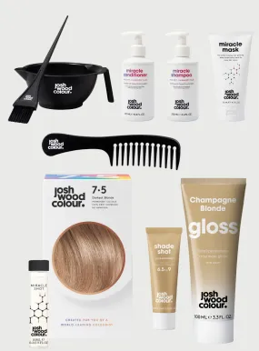 Expert Kit - 7.5 Perm kit, Miracle Shot, Champagne Shade Shot, Champagne Blonde Gloss x 1, Bowl & Brush, Miracle Mask, Comb, Shampoo, Conditioner