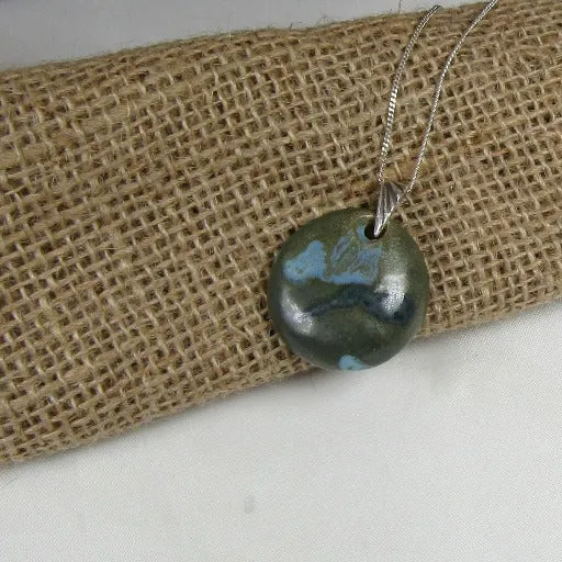 Fair Trade Kazuri Pendant Necklace Mossy Green Pendant