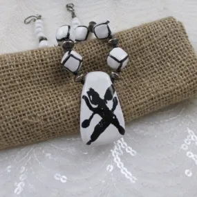 Fair Trade White and Black Beaded Necklace Kazuri