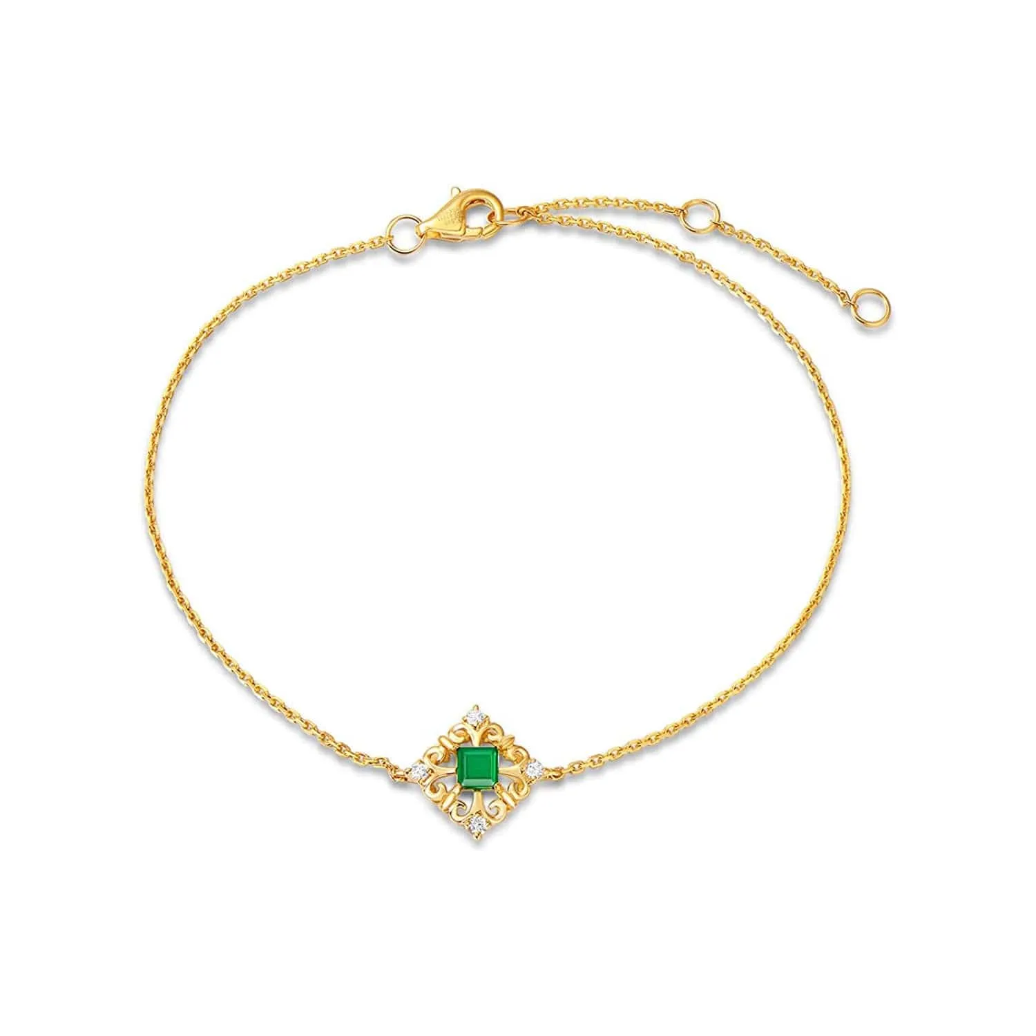 FANCIME Emerald and Diamond 14K Yellow Gold Bracelet