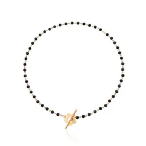 Fashion Luxury Black Crystal Glass Bead Chain Choker Necklace for Women Flower Lariat Lock Collar Necklace Jewelry Party Charm