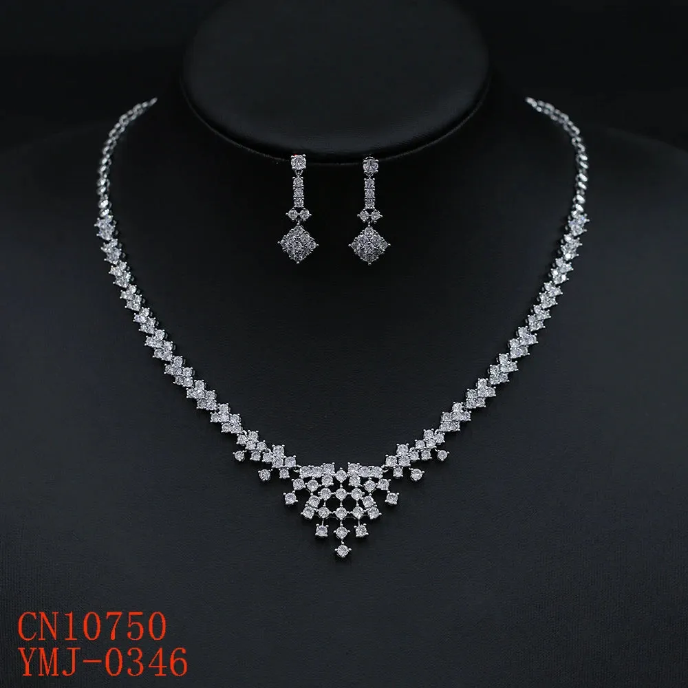 Fashion Simple Crystal Cubic Zirconia Drop Earrings Necklace Set For Women Jewelry Bridal Wedding Accessories CN10750