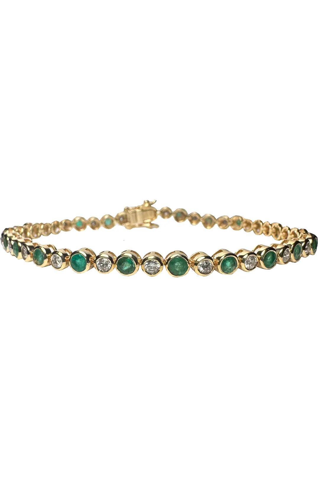 FC Creations 14K Gold Alternating Diamond Emerald Bezel Set Tennis Bracelet CTTW 4.0 Carat | Yellow Gold