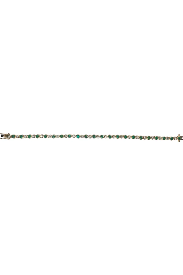 FC Creations 14K Gold Alternating Diamond Emerald Bezel Set Tennis Bracelet CTTW 4.0 Carat | Yellow Gold