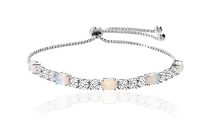 Fiery Opal Adjustable Tennis Bracelet Made with Swarovski Elements in Gold Plating by Nina Grace