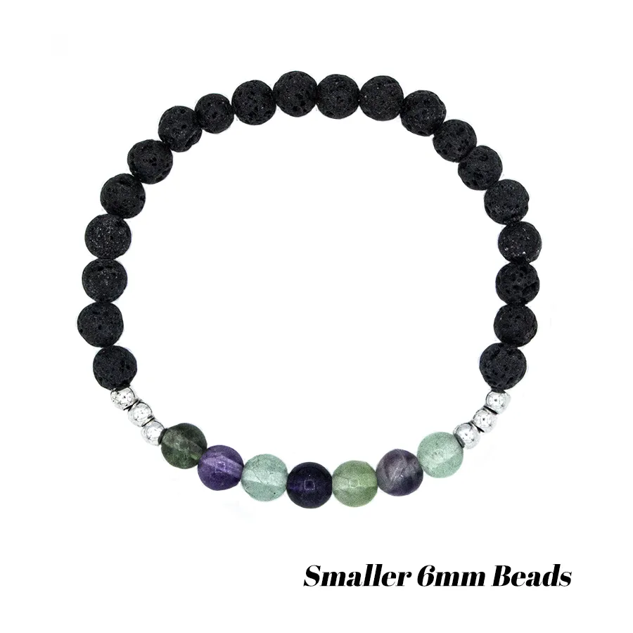 Fluorite and Lava "Infusion" Stretch Bracelet with Silver beads