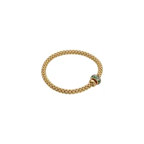 Fope 18K Yellow Gold Bubble Collection Emerald and Diamond Bracelet, Medium Size