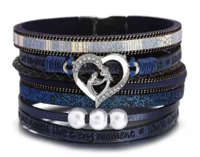 Fresh Accessories - Jojo Navy Heart Leather Wrap Bracelet