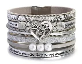 Fresh Accessories - Jojo Silver Heart Leather Wrap Bracelet