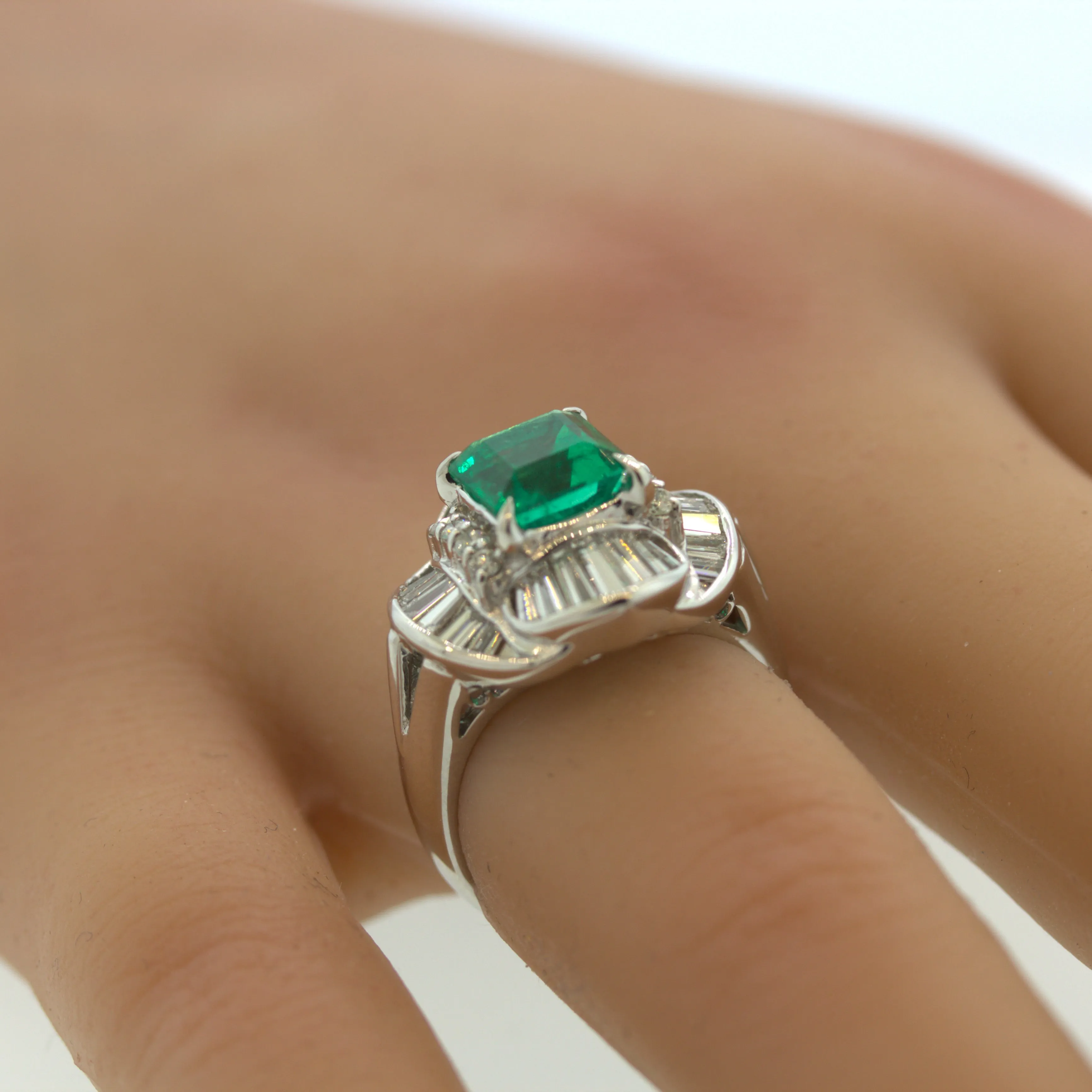 Gem 2.25 Carat Emerald Diamond Platinum Ring