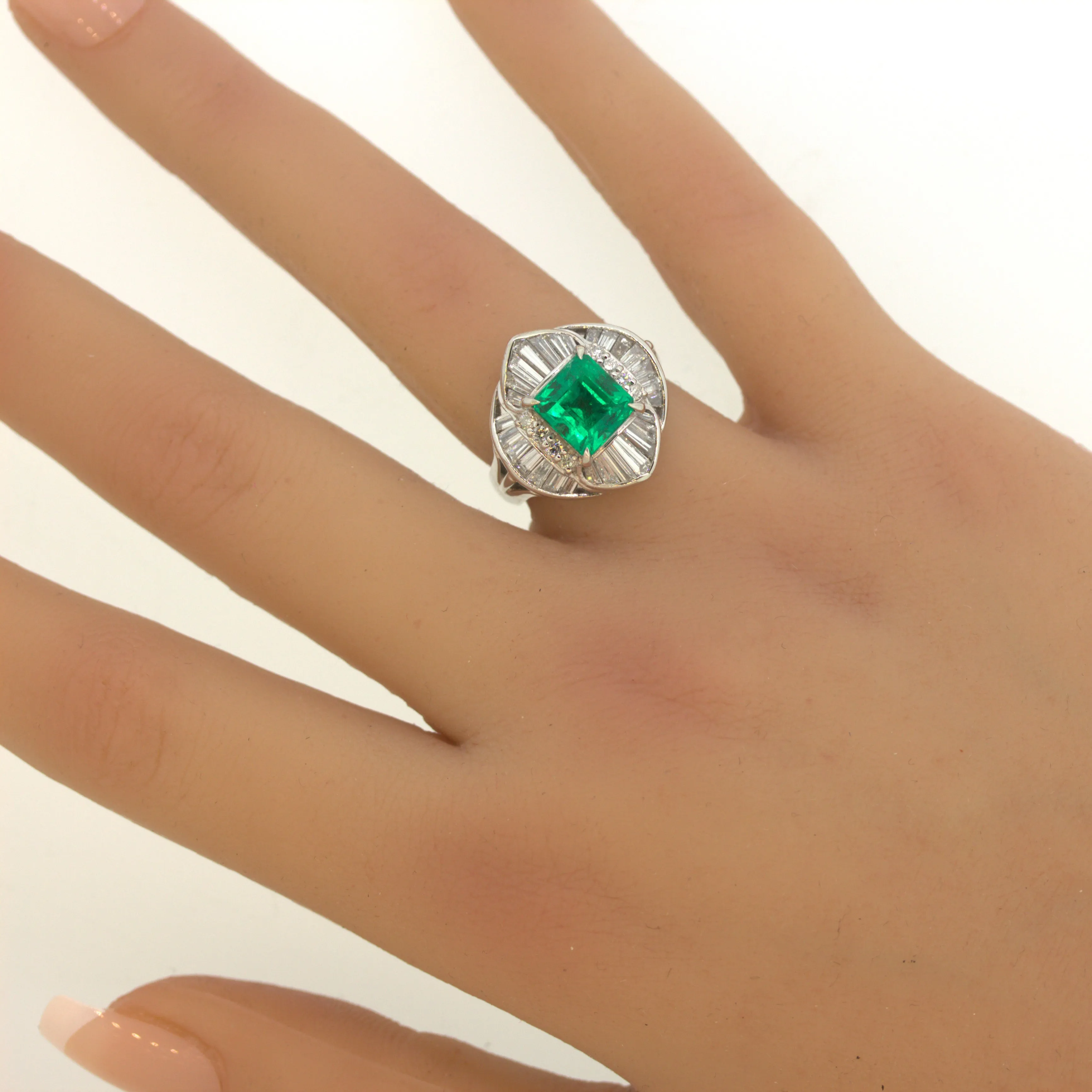 Gem 2.25 Carat Emerald Diamond Platinum Ring