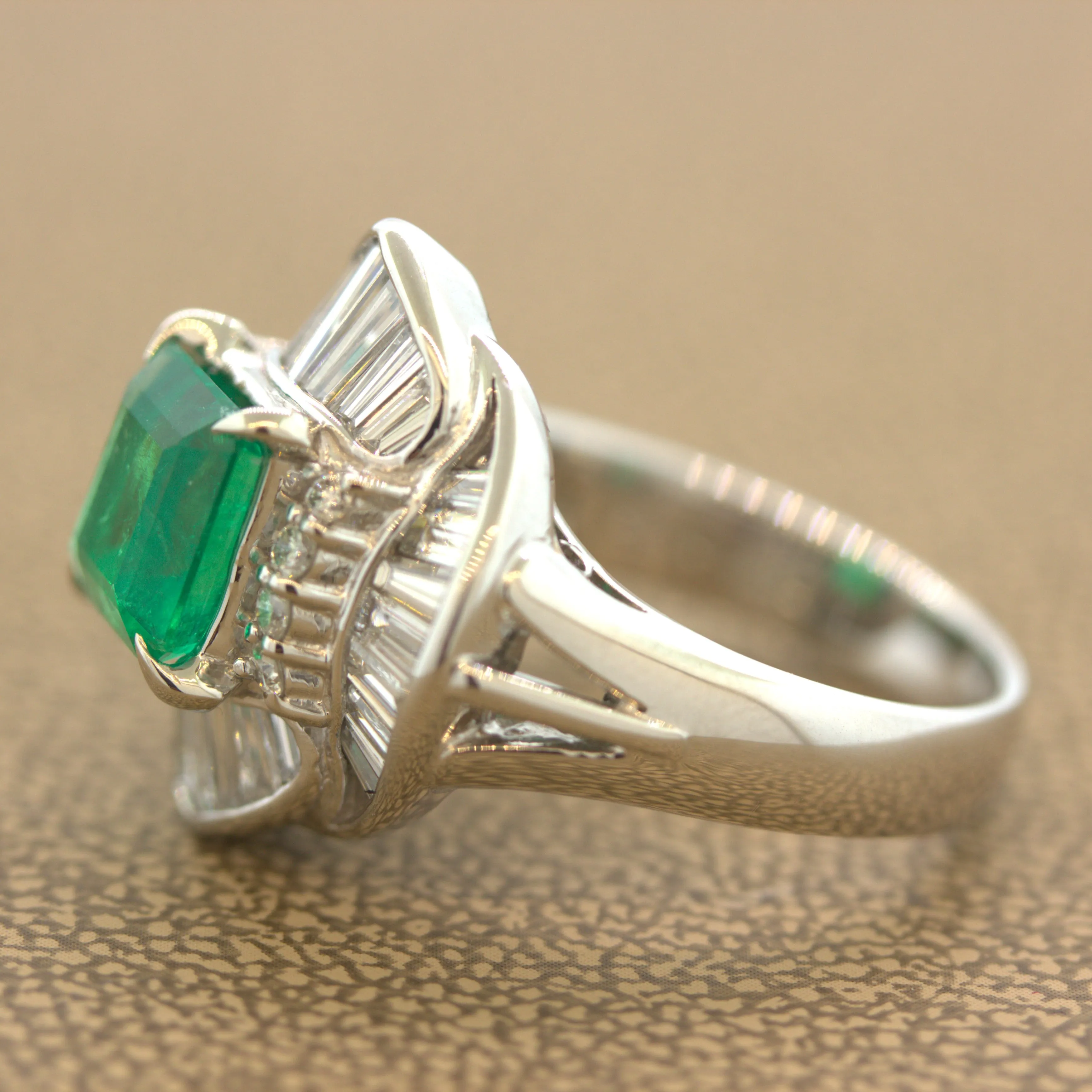 Gem 2.25 Carat Emerald Diamond Platinum Ring