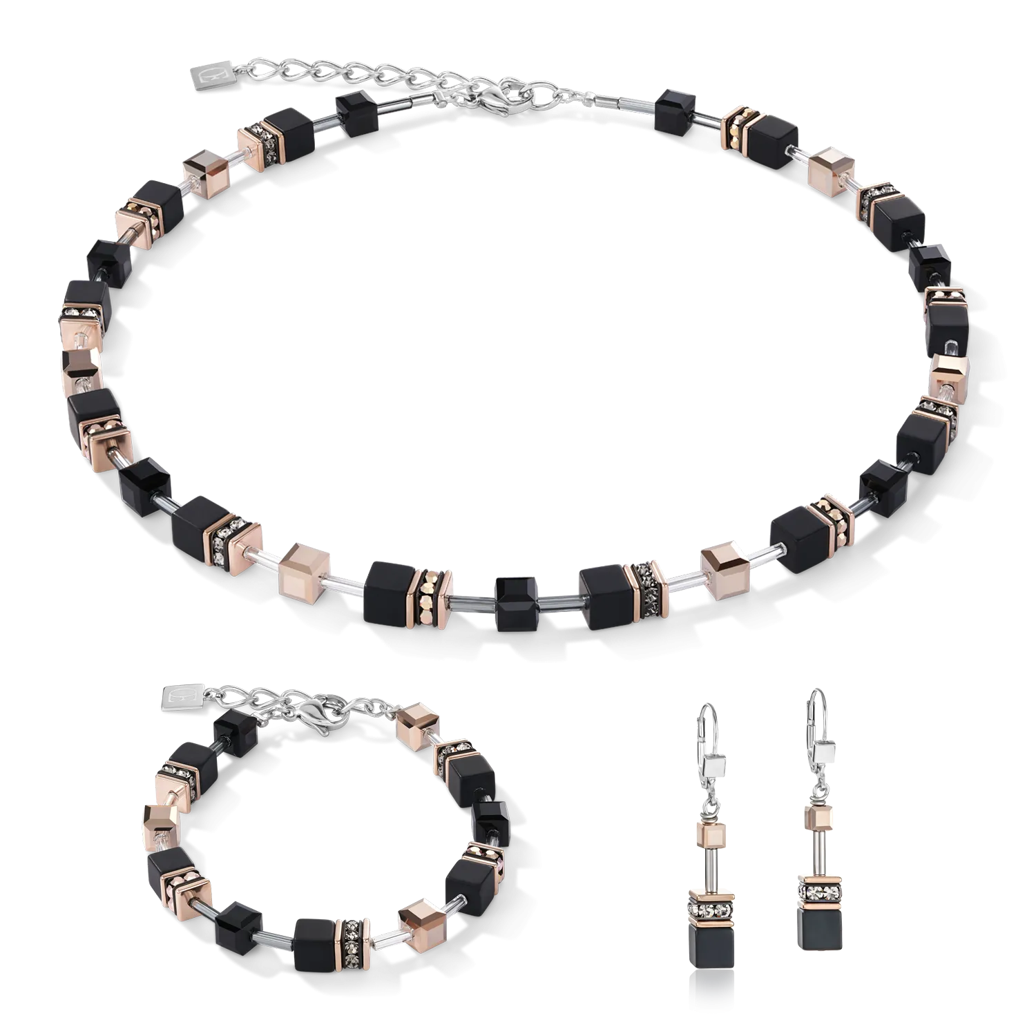 GeoCUBE® Necklace onyx black-rose gold