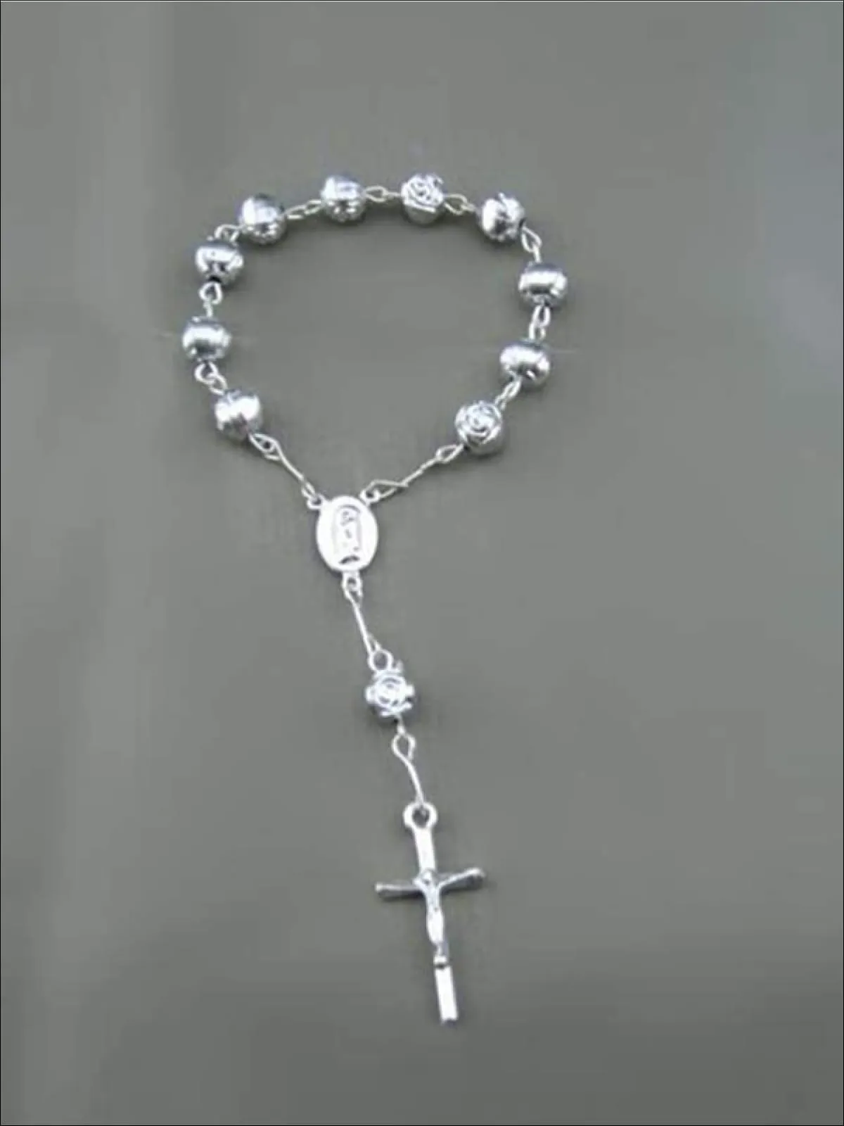 Girls Silver Rose Cross Bracelet Rosary