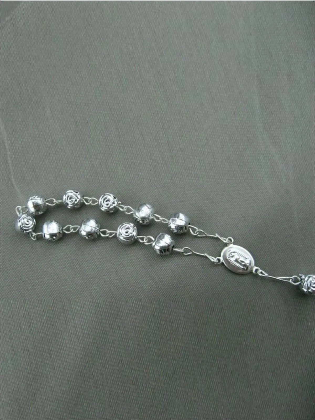 Girls Silver Rose Cross Bracelet Rosary