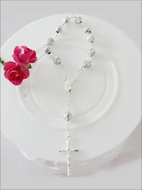 Girls Silver Rose Cross Bracelet Rosary