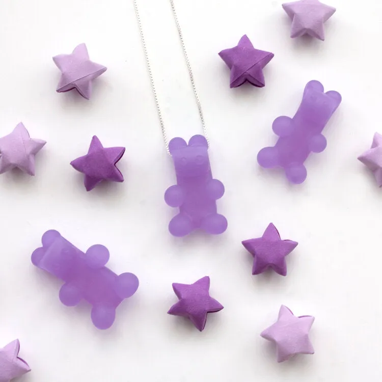 Glass Gummy Bear Necklace in Purple by Emma Gerard