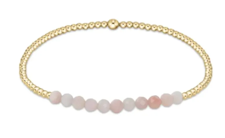 Gold Bliss 2mm Bead Bracelet - Pink Opal