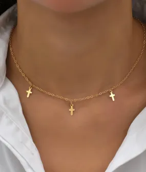 Gold Cross Charm Choker Necklace