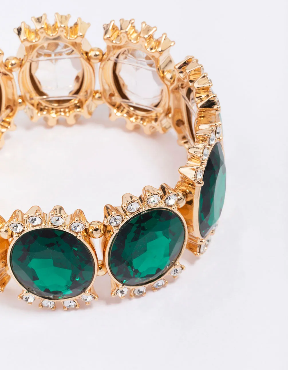 Gold Large Halo Circular Stone Stretch Bracelet