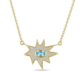 Gold Midi KAPOW! Blue Topaz Necklace with Pavé Diamonds