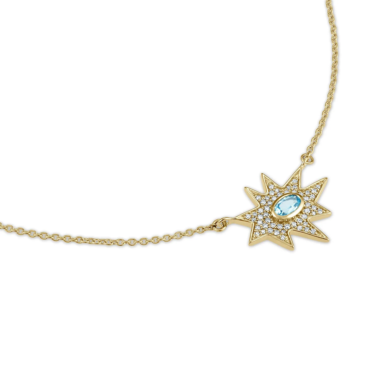 Gold Midi KAPOW! Blue Topaz Necklace with Pavé Diamonds