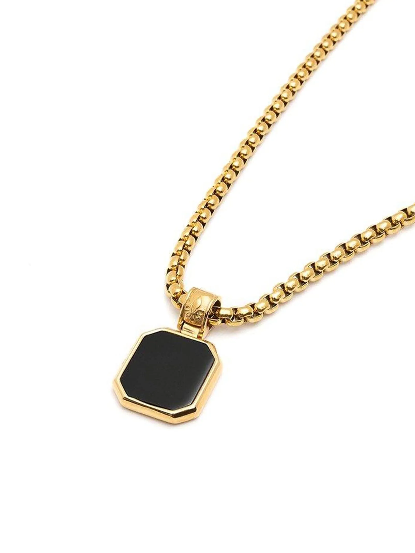 Gold Necklace with Square Onyx Pendant