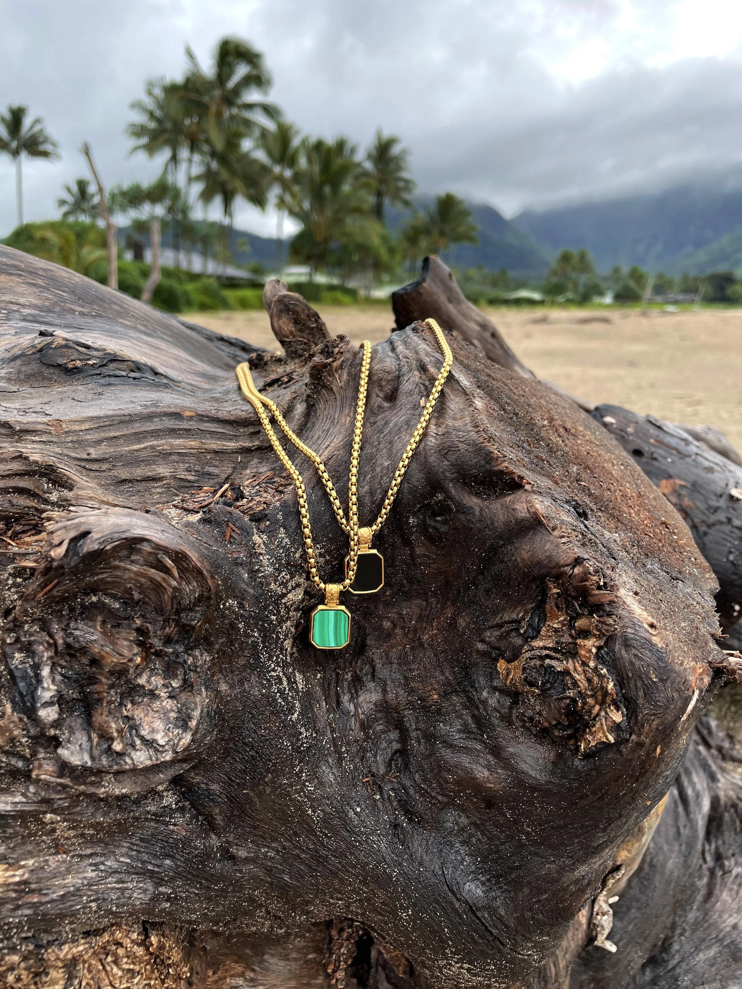 Gold Necklace with Square Onyx Pendant