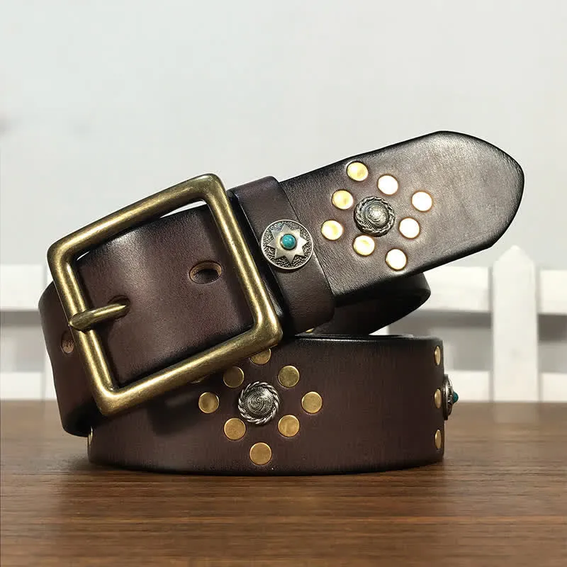 Gold Rivets Studs Vintage Indian Style Leather Belt