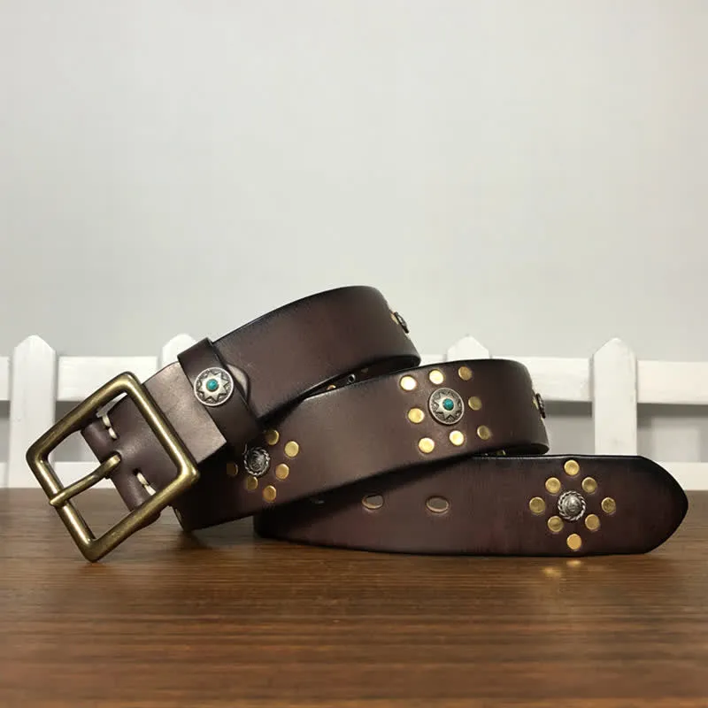 Gold Rivets Studs Vintage Indian Style Leather Belt