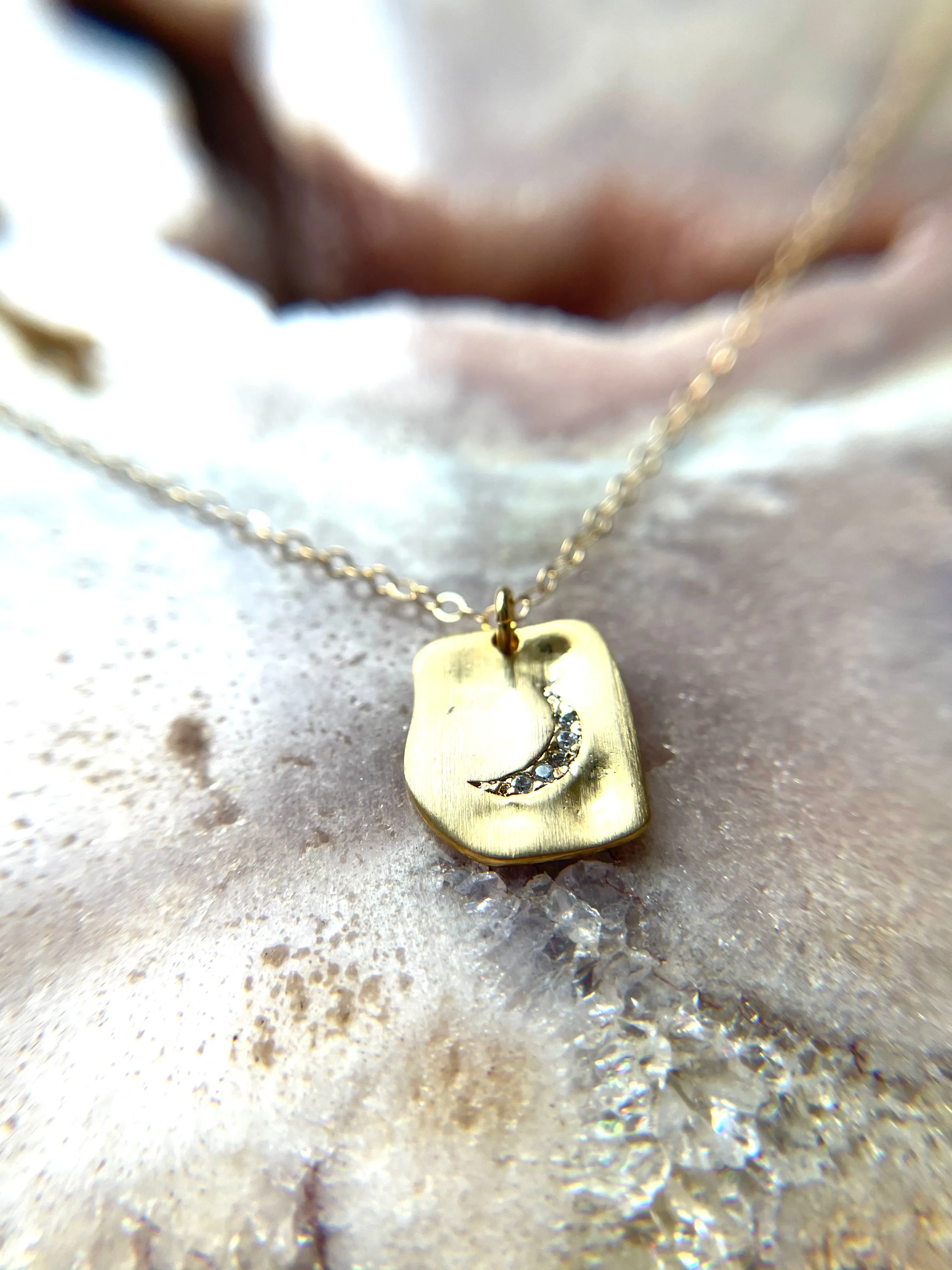 Gold vermeil moon charm on 14kt gold filled chain - layering necklace