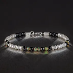 Golden Ethiopian Opal-White Pearl-Black Tourmaline Bracelet I (3.5-4.5mm)