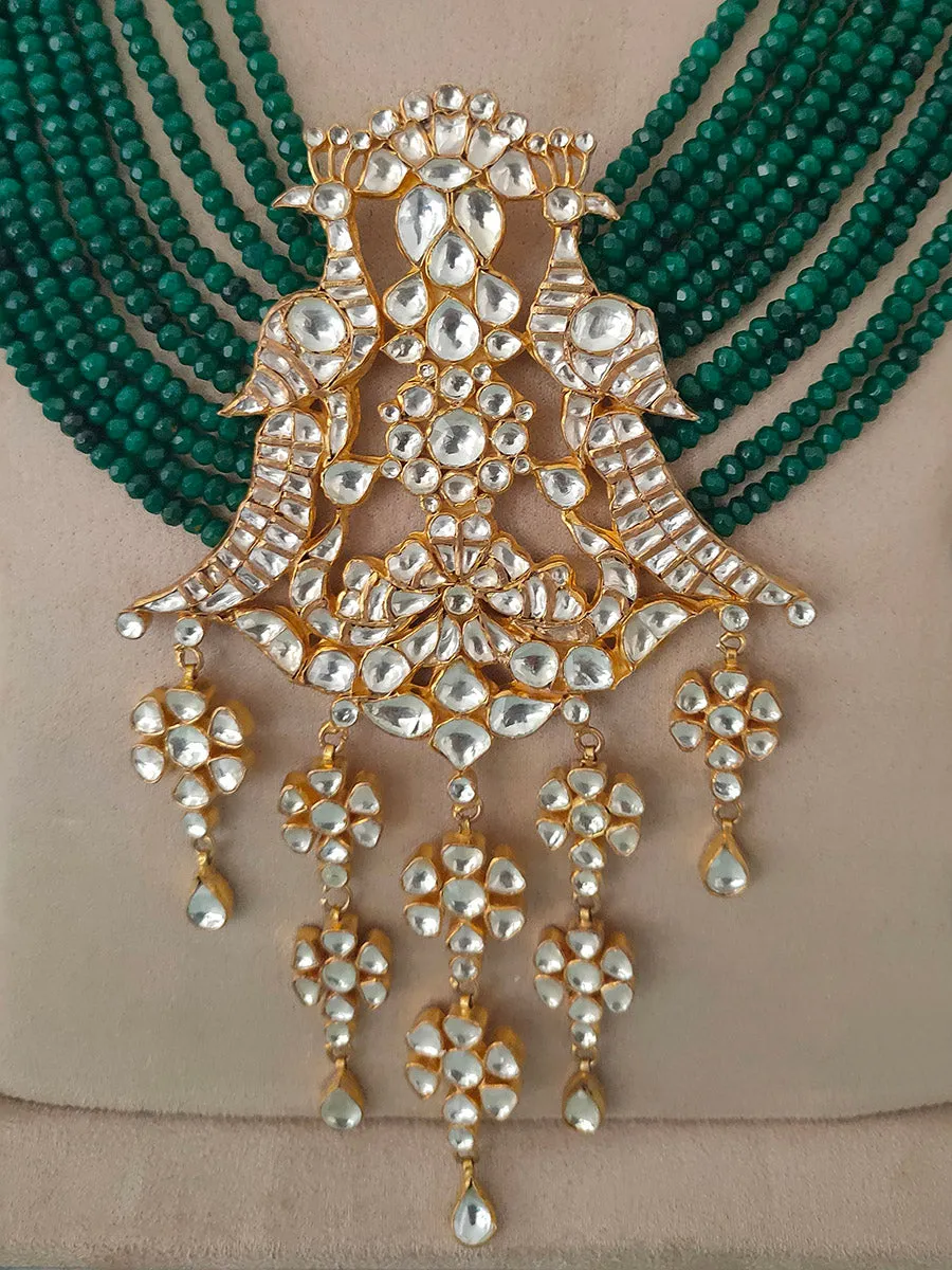 Green Color Gold Plated Jadau Kundan Bridal Necklace Set - MS1194Y