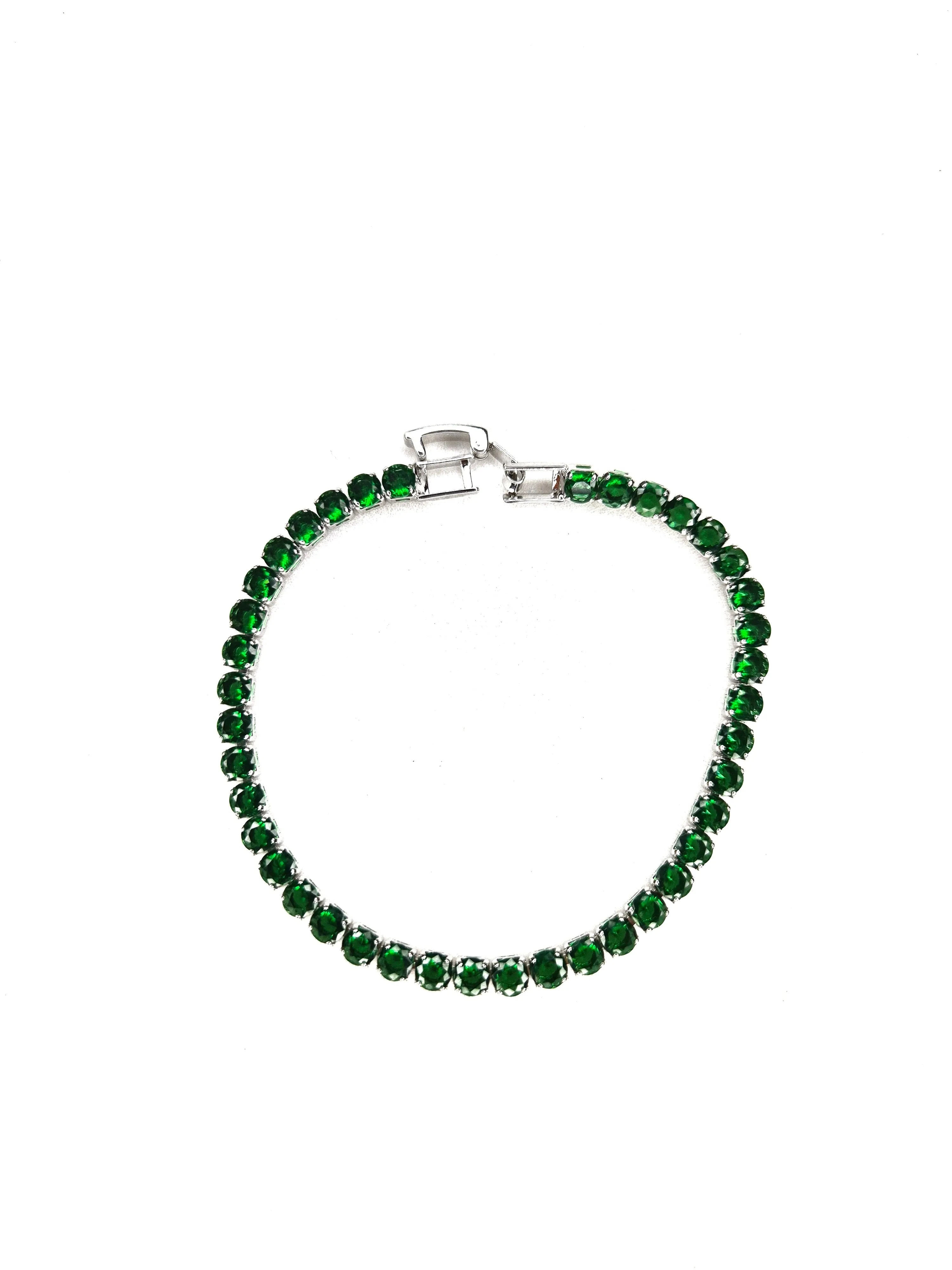 Green envy frozen emerald tennis bracelet 14k white