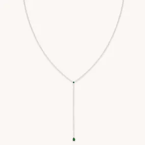 Green Topaz Lariat Necklace in Silver