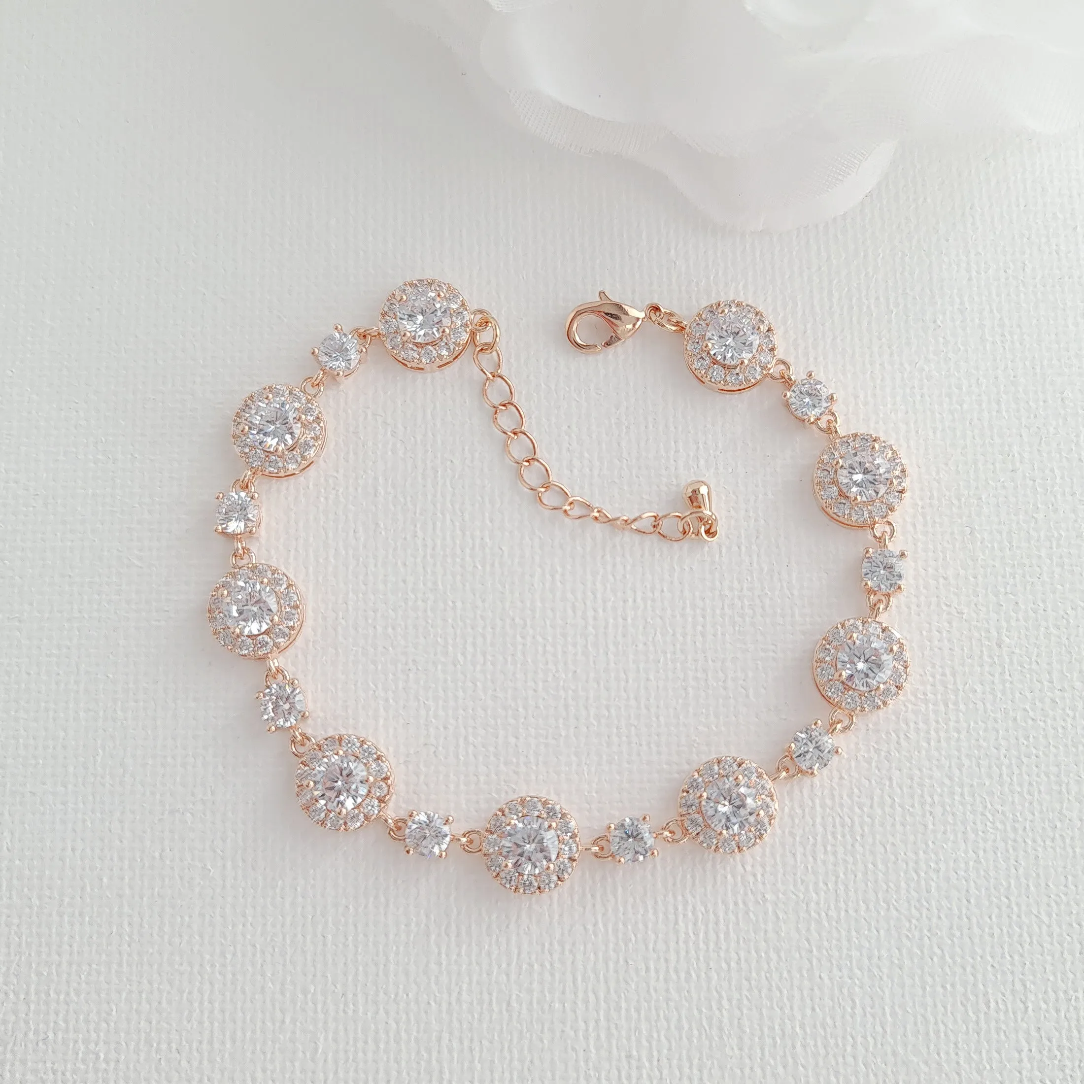 Halo Gold Bracelet for Bride On Her Wedding Day-Reagan