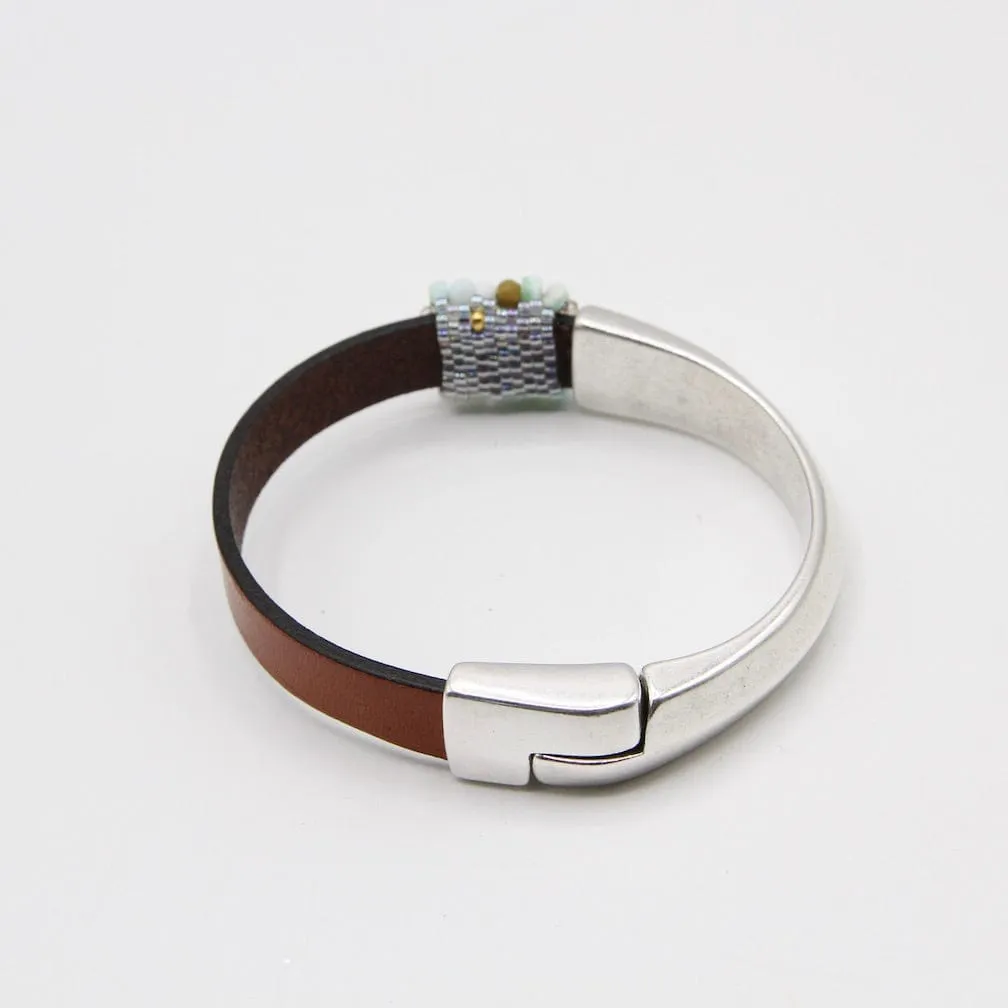 Hand Stitched Peruvian Opal Leather Cuff Bracelet