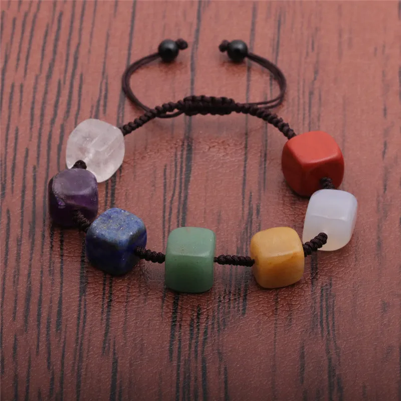 Handmade Seven  Chakra Square Stone Bead Bracelet