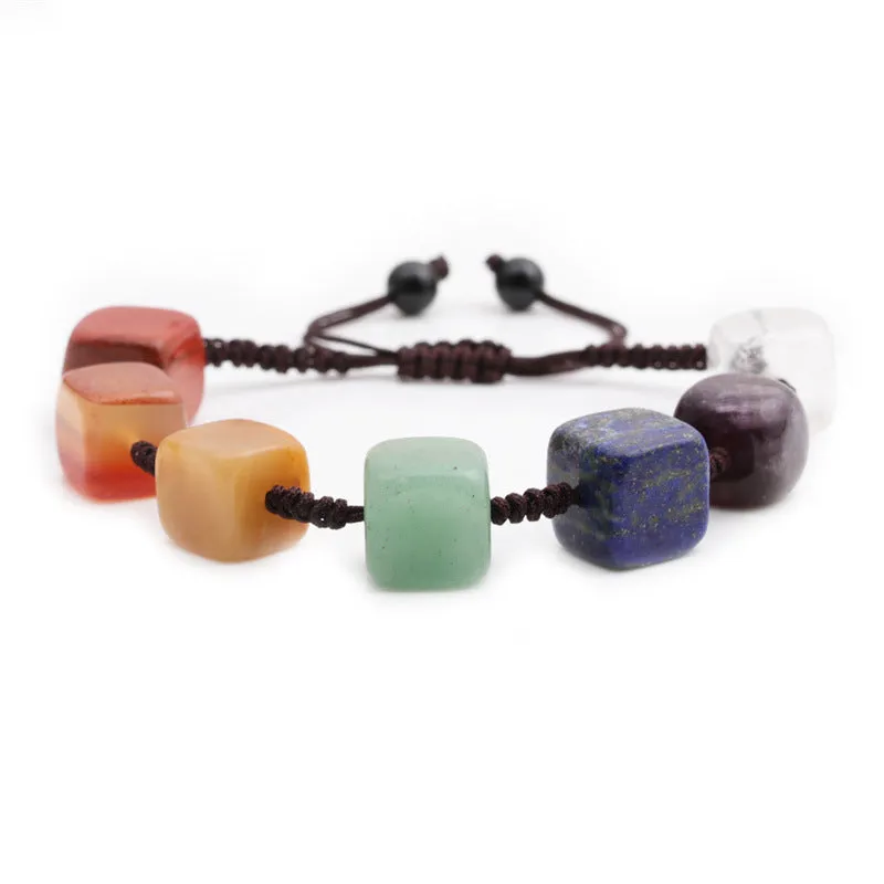 Handmade Seven  Chakra Square Stone Bead Bracelet