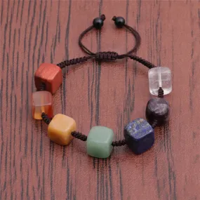 Handmade Seven  Chakra Square Stone Bead Bracelet