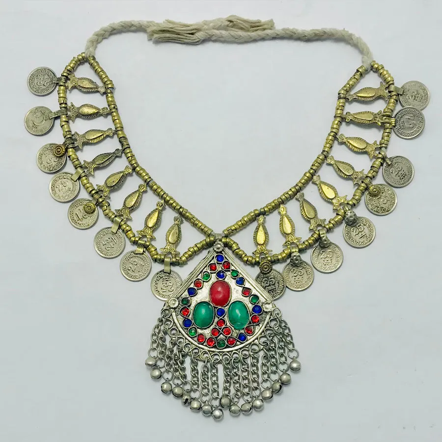 Handmade Vintage Coins Necklace With Stones