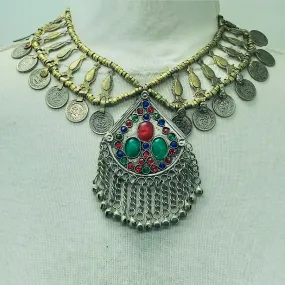 Handmade Vintage Coins Necklace With Stones