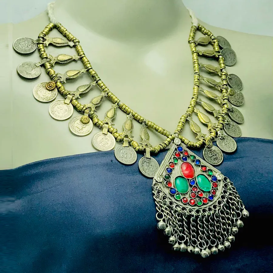 Handmade Vintage Coins Necklace With Stones