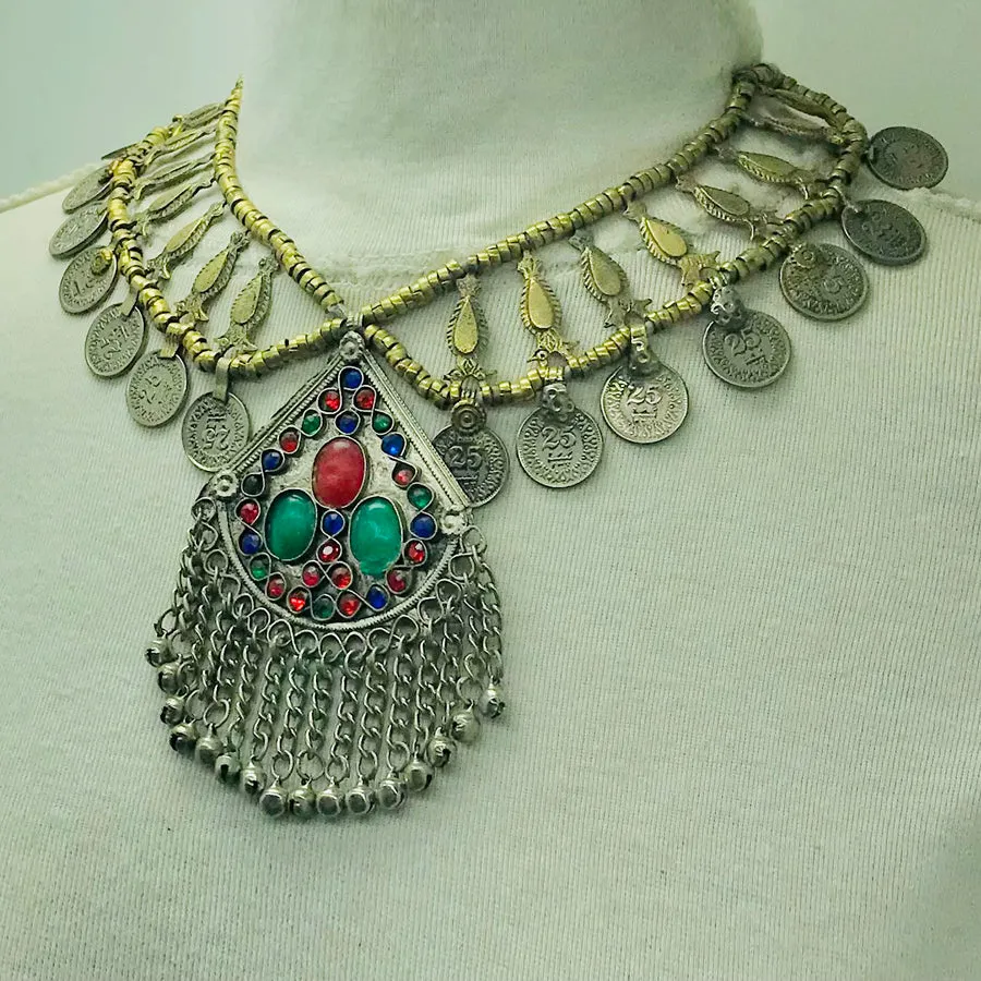 Handmade Vintage Coins Necklace With Stones