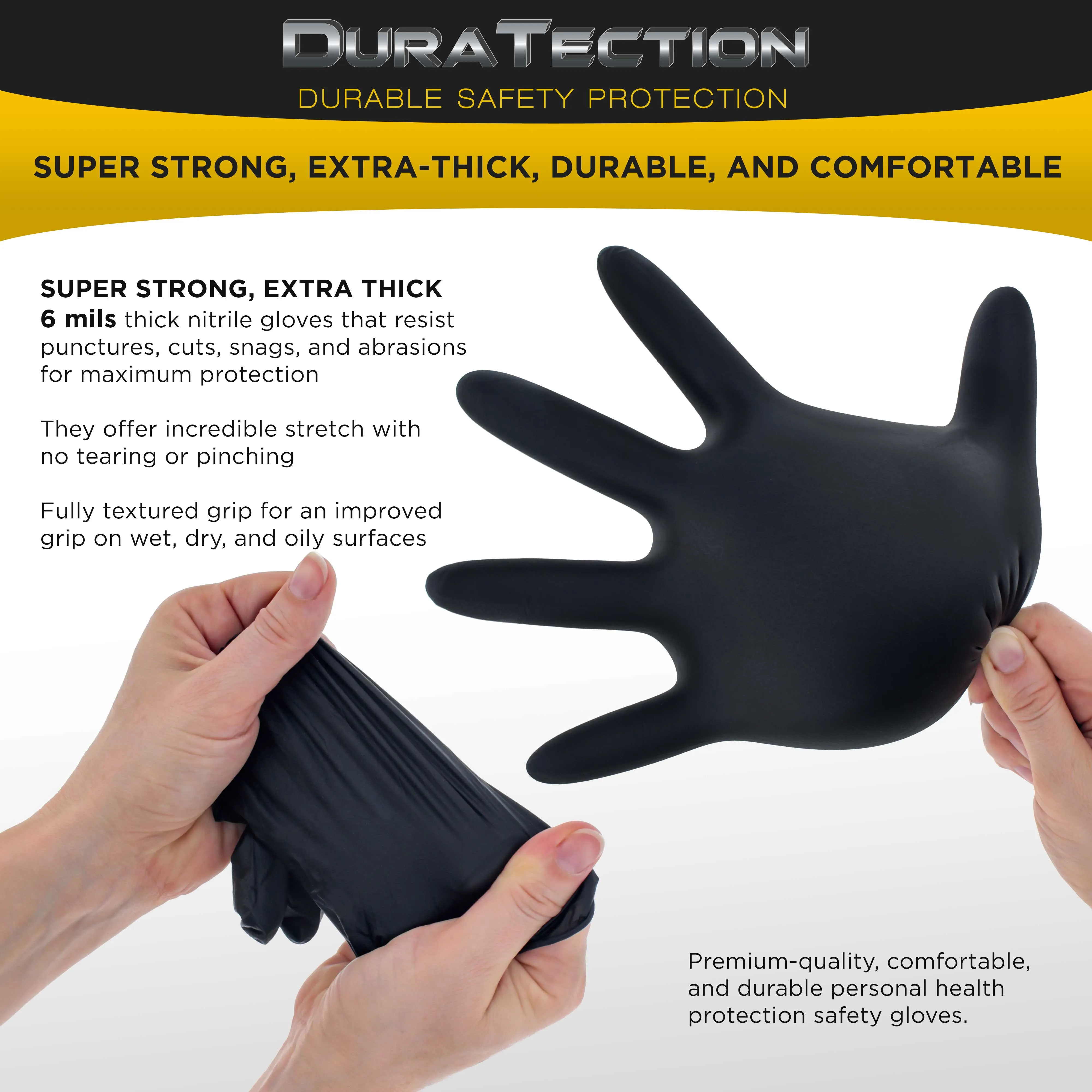 HD Black Nitrile Disposable Gloves, 10 Boxes of 100, Size Large, 6 Mil - Latex Free, Powder Free, Textured Grip, Food Safe