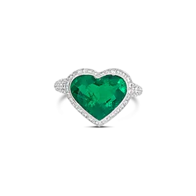 Heart Shaped Emerald & Diamond Ring