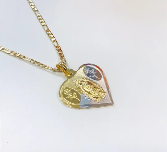 Heart Virgen de Guadalupe Necklace 20” 14K Gold Filled for Women 24x22mm