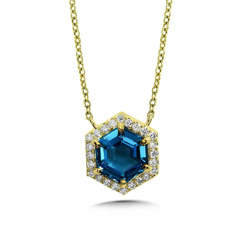 HEXAGONAL SWISS BLUE TOPAZ AND PAVE DIAMOND NECKLACE