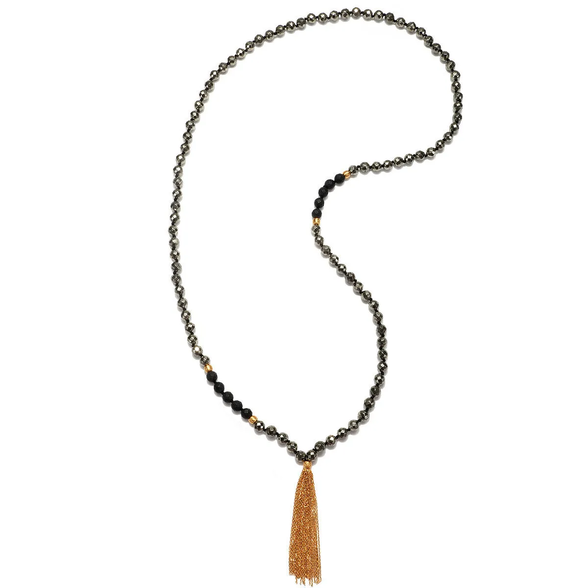 Illustrious Black Onyx & Pyrite Gemstone Mala