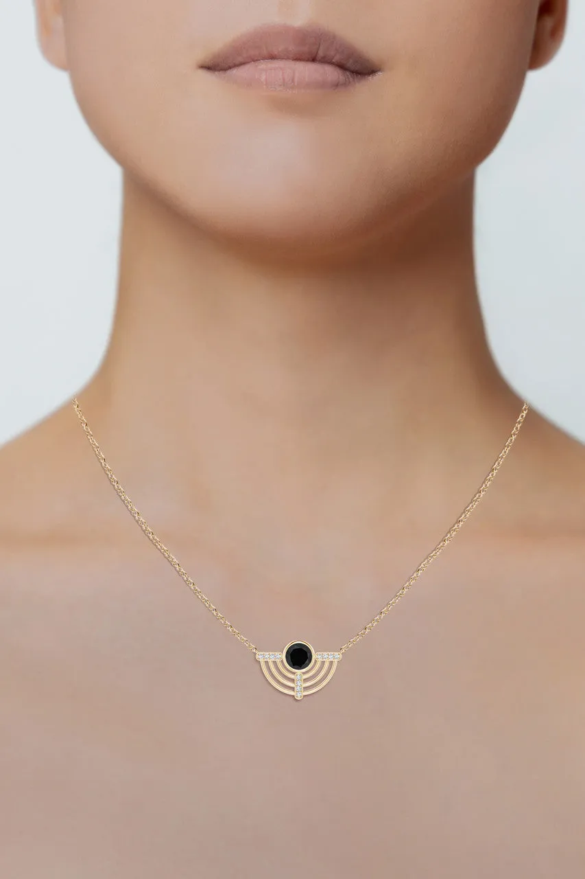 Infinity Half Concentric Circle 14K Gold and Black Onyx Pendant Necklace